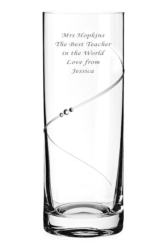 Engraved Cylindrical Vase | Silhouette Design Adorned with Swarovski® Crystals, 25cm