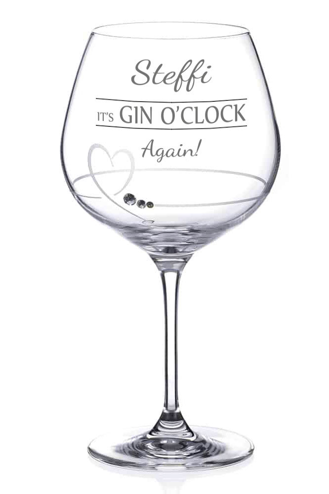 Personalised Gin Glass Gift With Heart Motif | It's Gin O'Clock