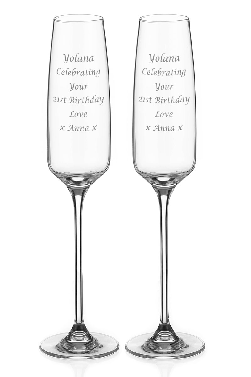 Hollywood Engraved Crystal Champagne Glasses, Set of 2 | Gift Boxed