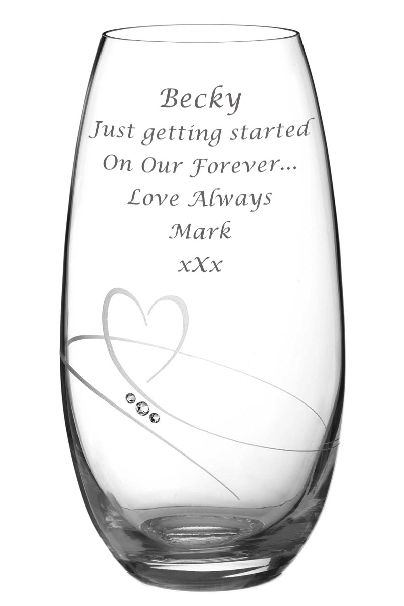 Engraved Vase Barrel | 25cm Diamante Heart, Swarovski® Crystals