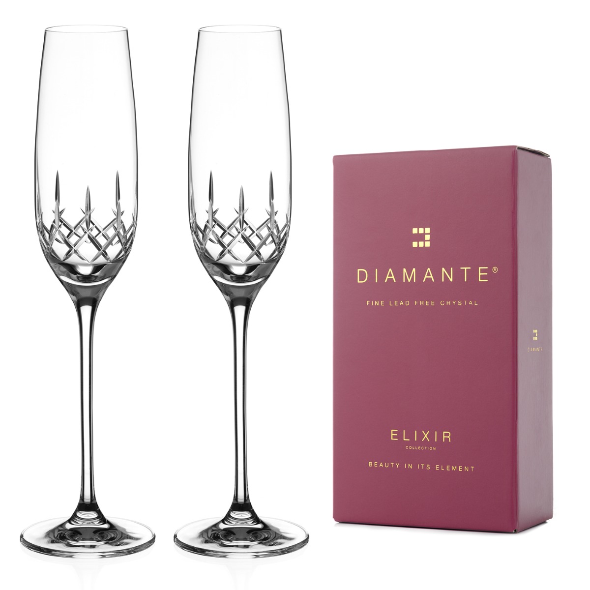 Classic Crystal Champagne Glasses | Set of 2, Gift Boxed