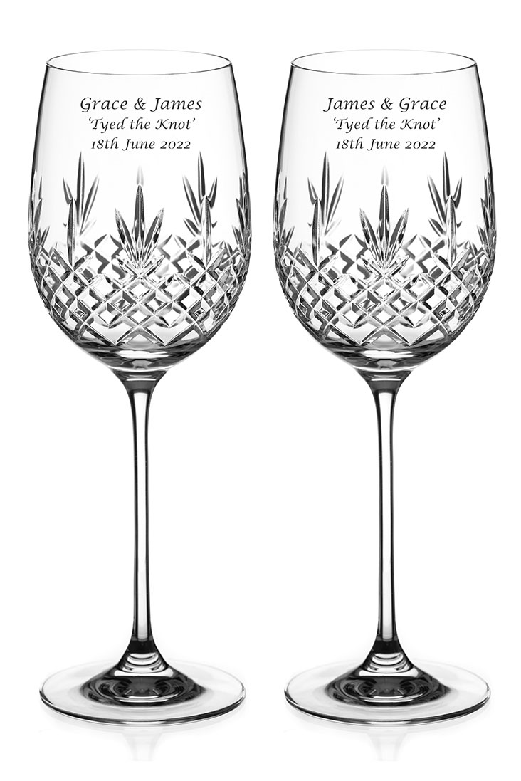 Set of 2 Buckingham Lead-Free Crystal Wine Glasses, Personalised & Gift Boxed