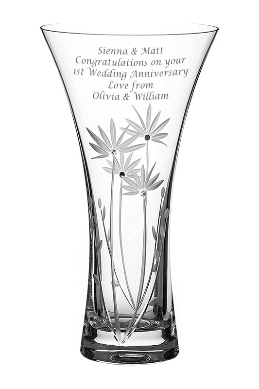 25cm Engraved Vase, Trumpet Shape, Floral Design | Swarovski® Elements