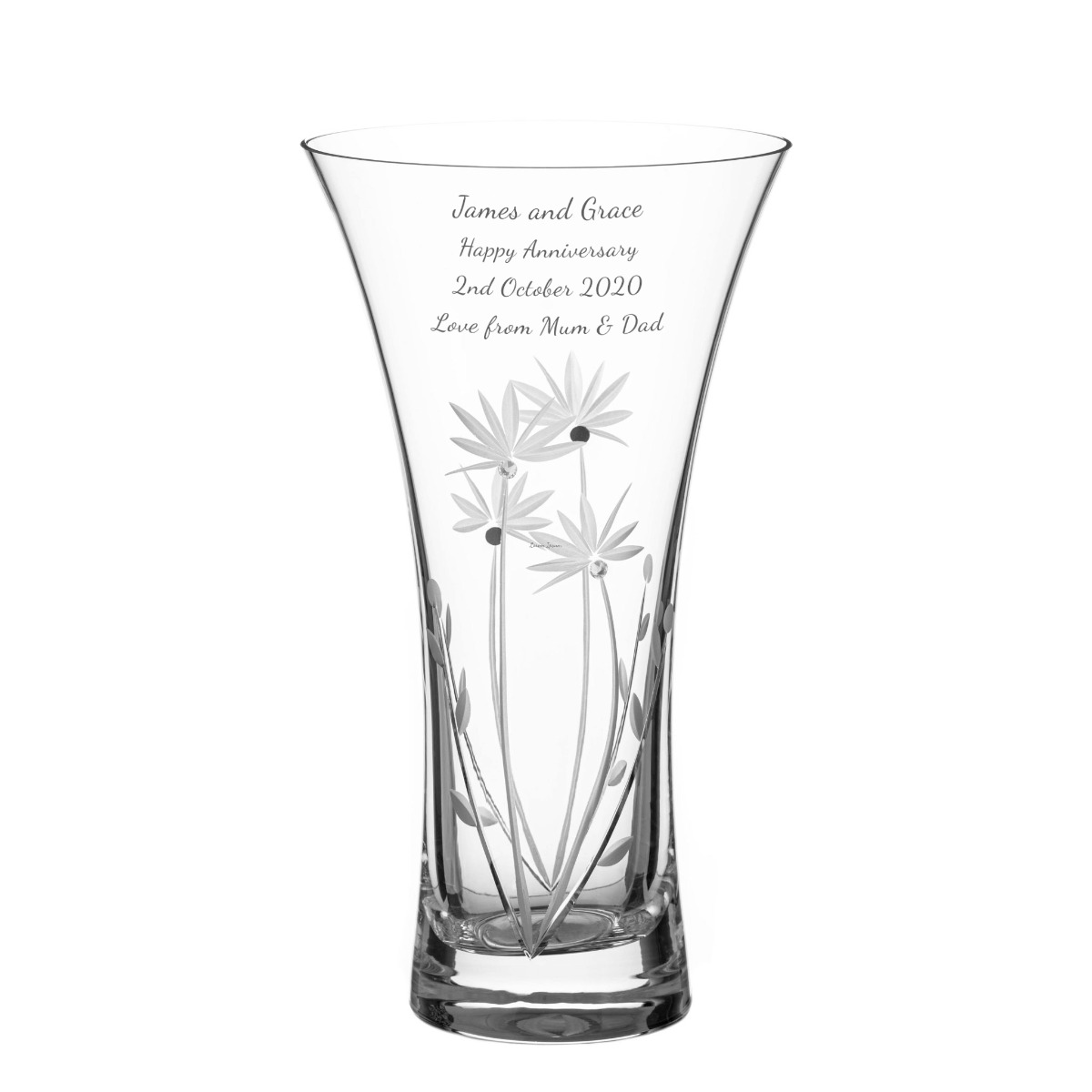 21cm Engraved Vase, Trumpet Shape, Floral Design | Swarovski® Elements