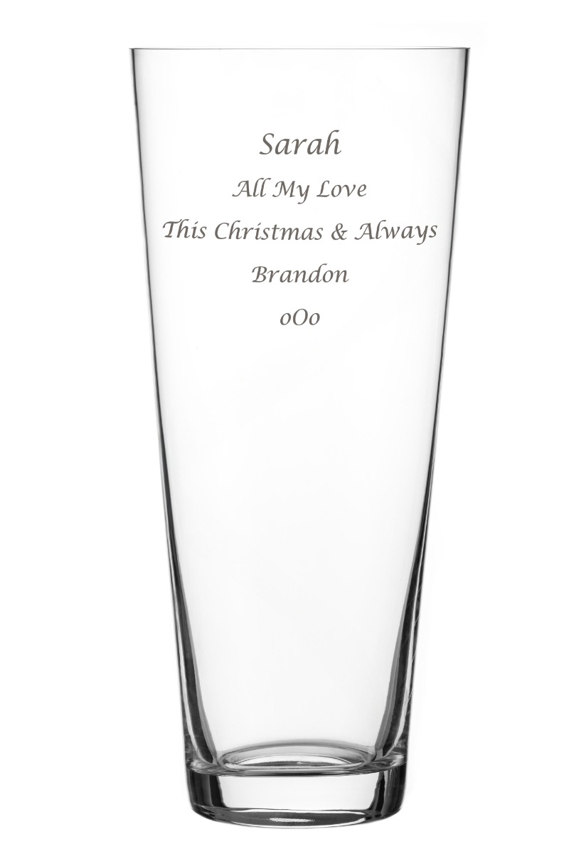 Engraved Vase, Height 30cm, Clear Conical | Gift Boxed