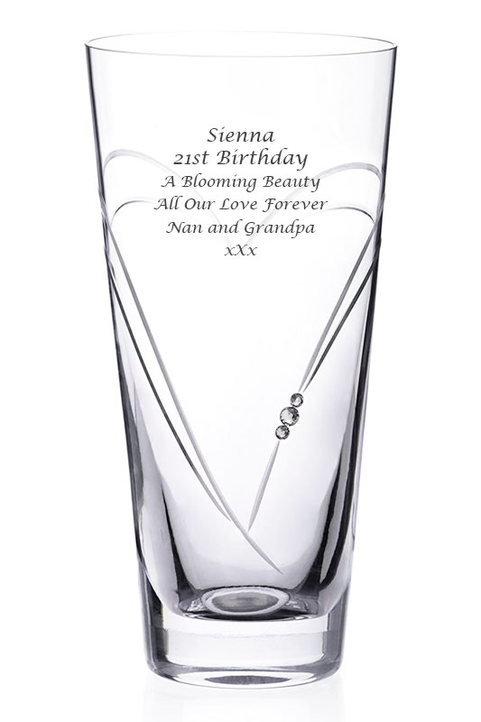 Personalised Diamante 20cm Heart in Heart Conical Vase