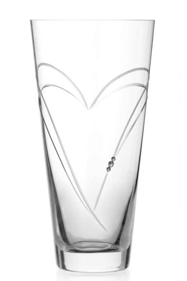 25cm Heart Motif Vase Decorated With Diamante Crystals | Gift Boxed  