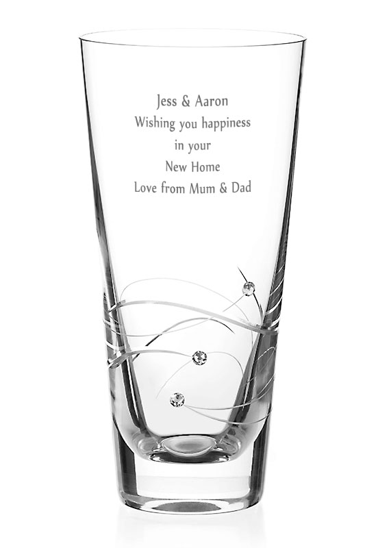 20cm Engraved Glass Vase, Conical, Spiral Design, Decorated with Swarovski® Elements