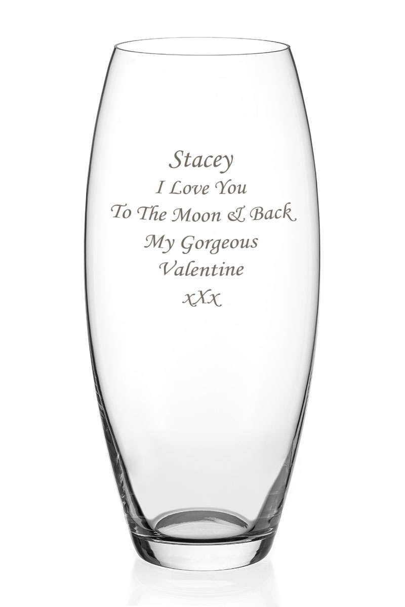 Engraved Vase, Height 30cm, Clear Barrel, Sophia Collection | Gift Boxed
