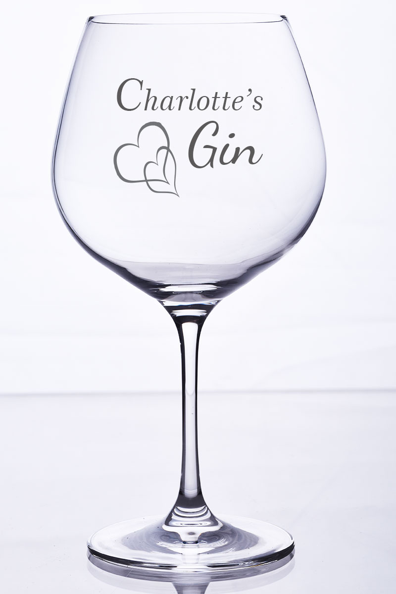 Engraved Gin Glass | Personalised with Name & Hearts 