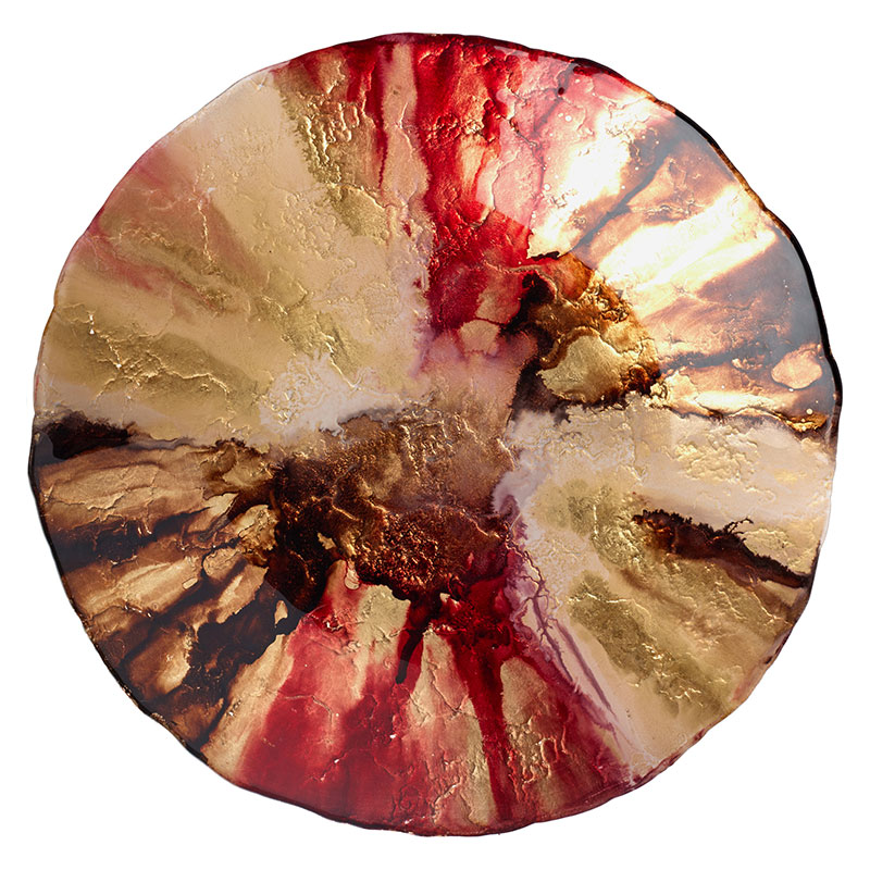 Large Decorative Bowl With Abstract Hand-painted Design in red, white and gold by Anton Studios