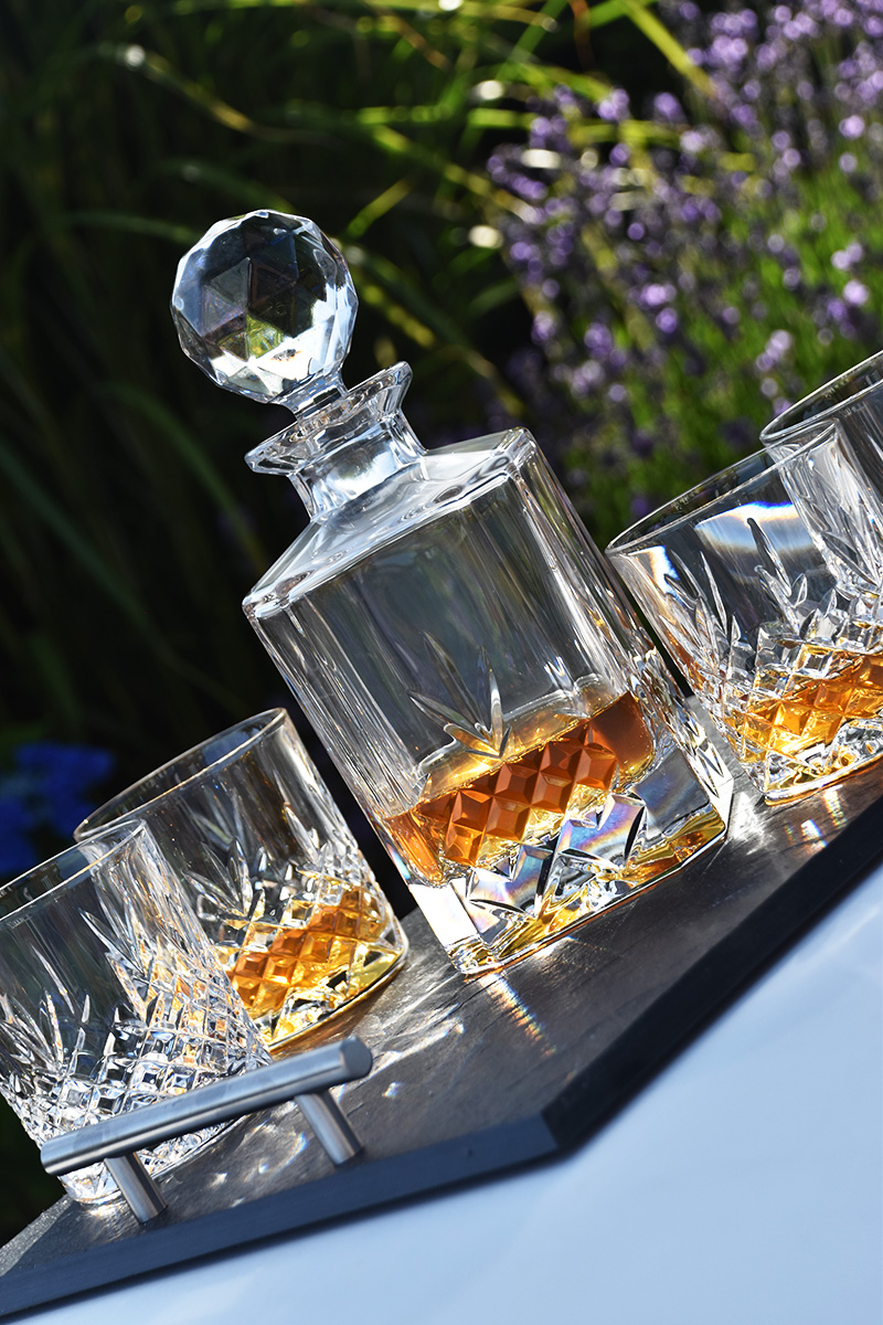 Buckingham Crystal 6-Piece Slate Tray Whiskey Decanter Set | Exclusive Gift