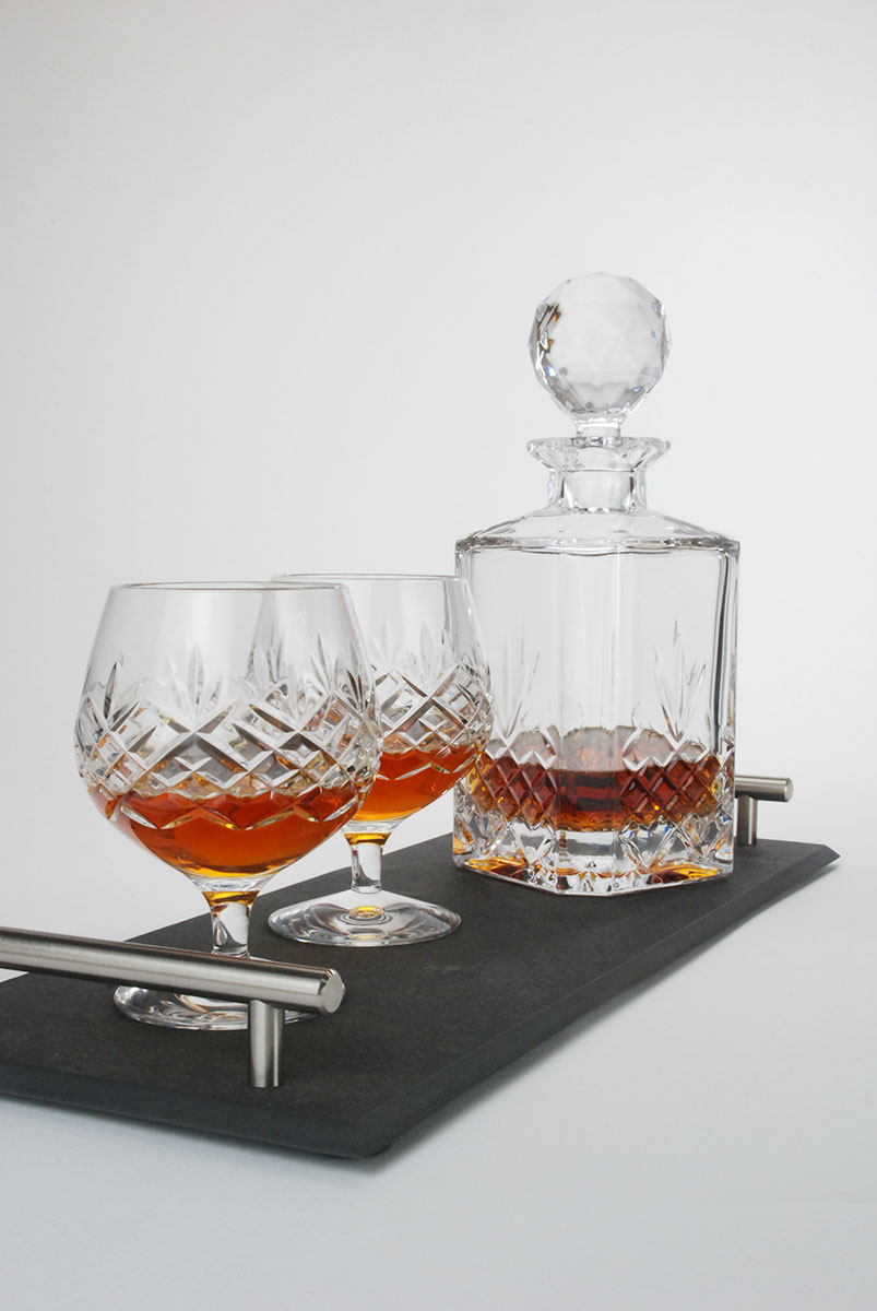 Buckingham Crystal Brandy Decanter Set and Slate Tray