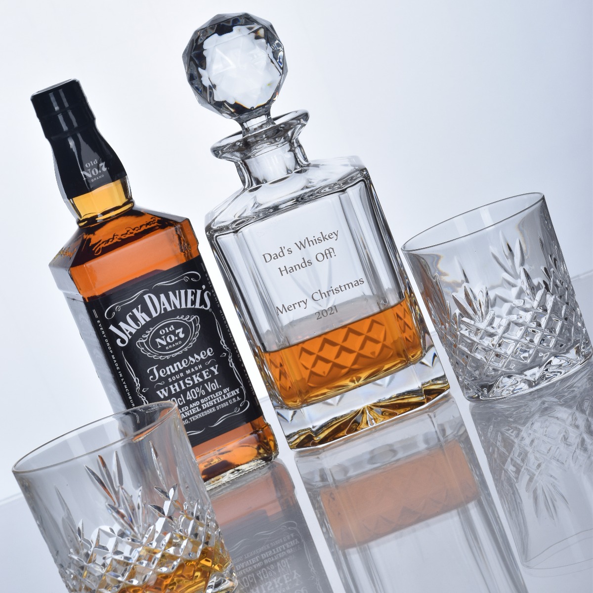 Personalised Buckingham Crystal Whiskey Decanter Set inc. Jack Daniels Tennessee Whiskey (NEW)