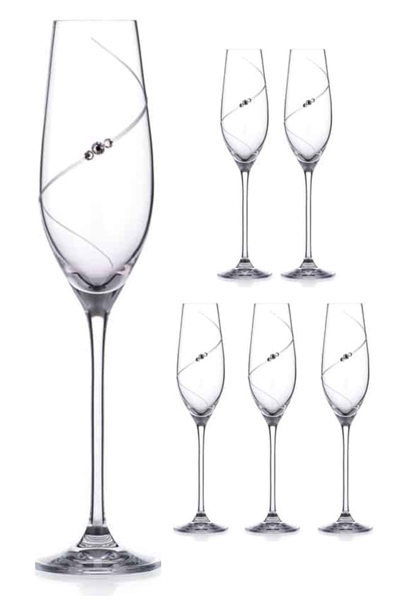Set of 6 Diamante Champagne Flutes Adorned With Swarovski Elements