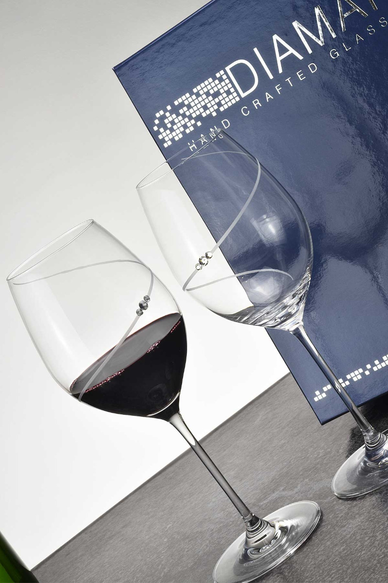 Diamante Red Wine Glass Pair
