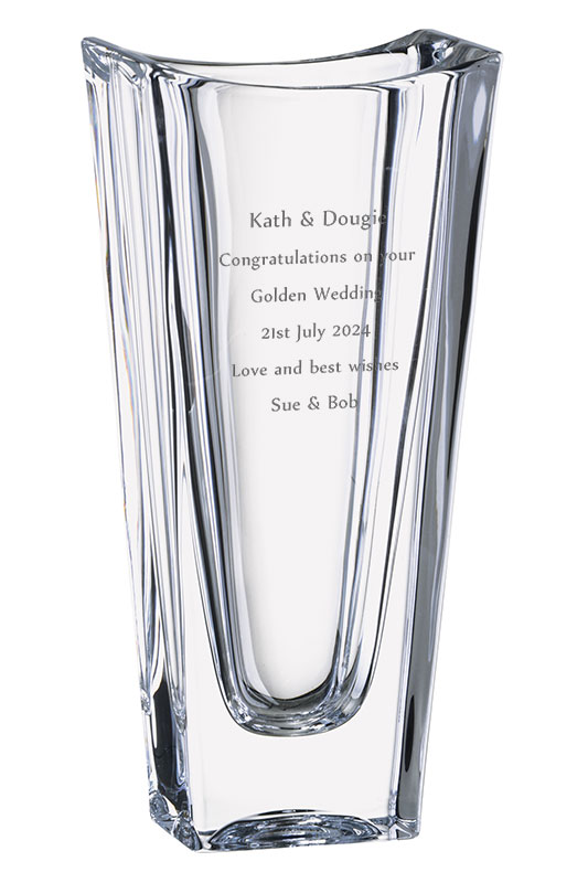 Engraved Tapered Glass Vase | Heavy 25cm Decorative Vase For Flower Bouquets