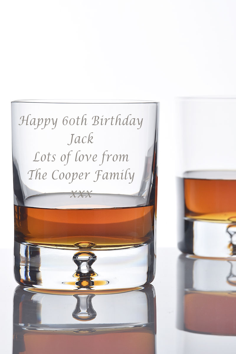 Engraved Bubble-Base Whiskey Glass Gift Pair | Satin Presentation Box 
