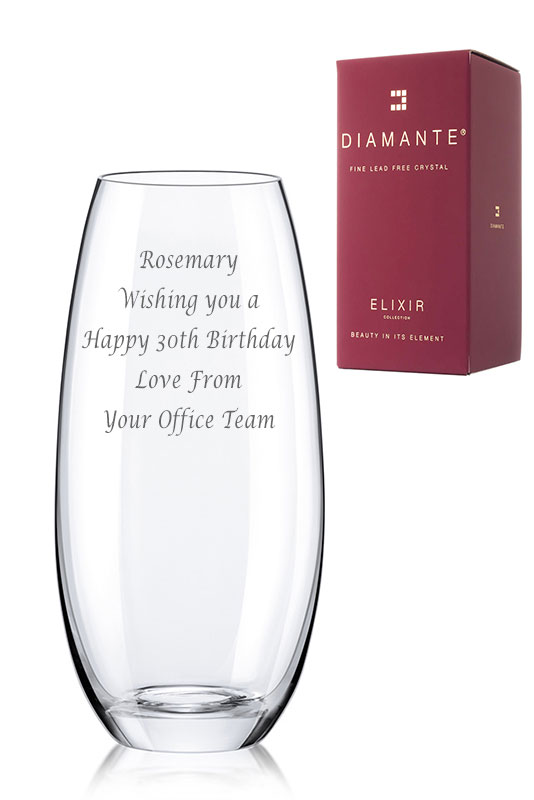 Engraved 25cm Sophia Barrel Glass Flower Vase | Gift Boxed