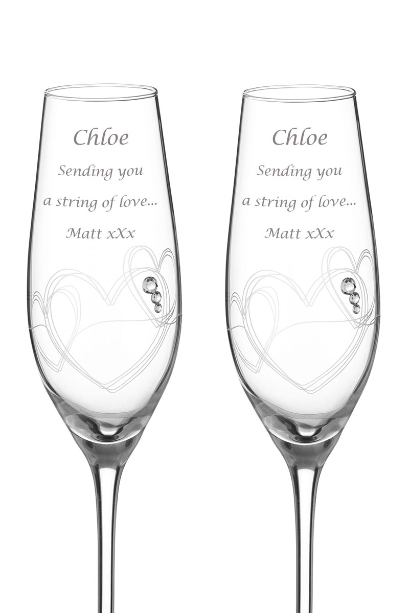 Pair of Engraved Champagne Flutes | String of Love