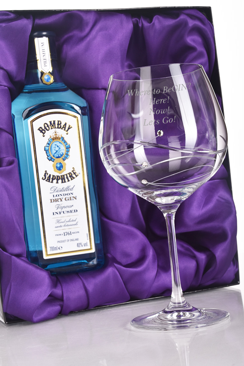 Gin Glass & Bombay Sapphire Bottle Gift Set | Alcohol Gift