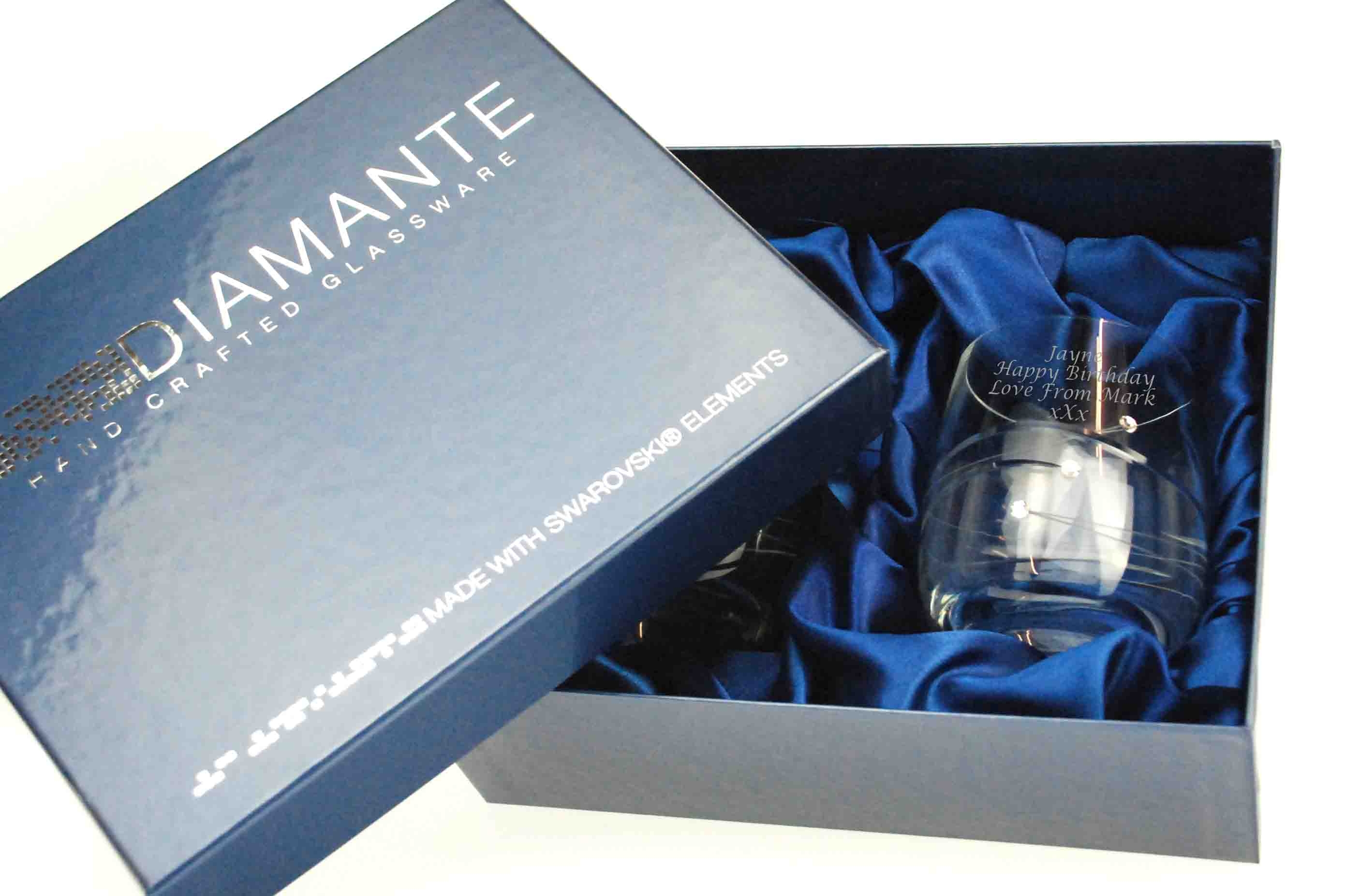 Engraved Pair of Diamante Spiral Short Tumblers